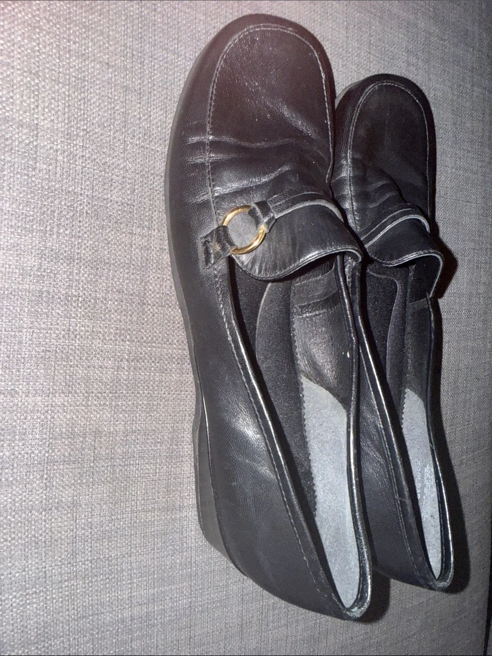 Easy Spirit Black Slip-On Flats with Gold Ring Accent